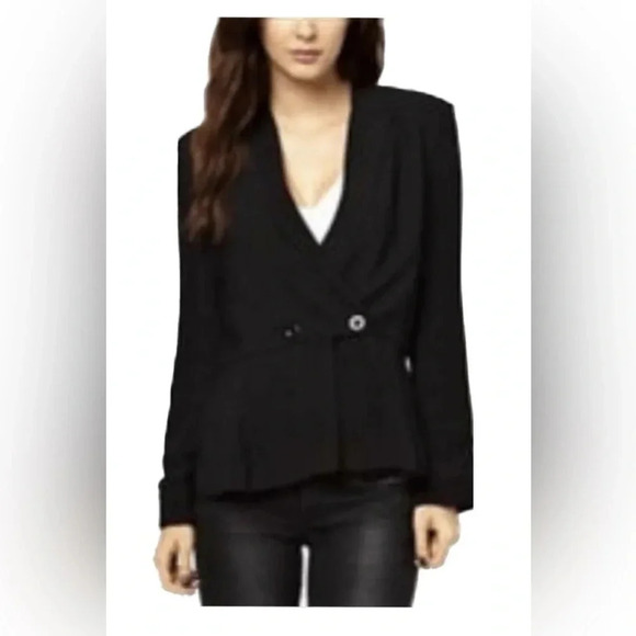 Graylin Black Crepe Two Button Peplum Blazer with Striped Lining Size large - Picture 8 of 8